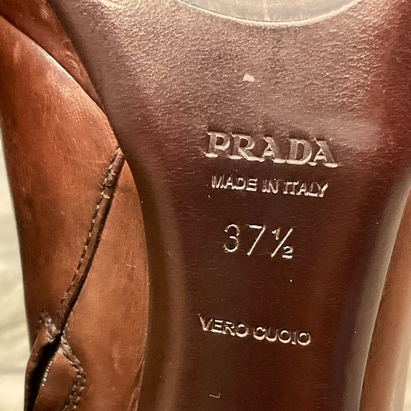 Prada Brown Leather Zip-Up Ankle Boots . Vero Cuoio Made in Italy size 37 1/2 - Picture 7 of 16